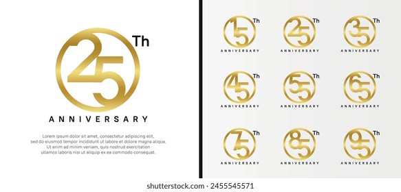 set of anniversary logo golden color number in circle and black text on white background for celebration