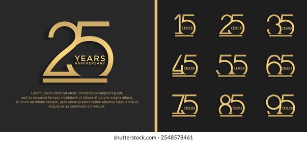 set of anniversary logo golden color on brown background for celebration moment