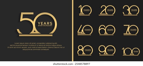 set of anniversary logo golden color on brown background for celebration moment