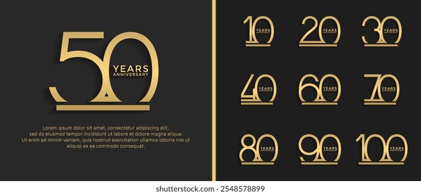 set of anniversary logo golden color on brown background for celebration moment