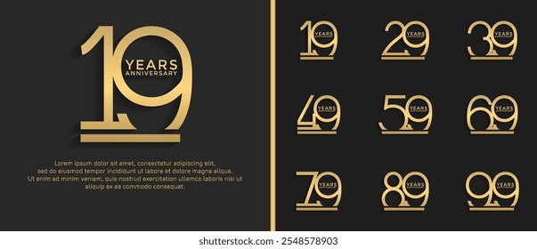 set of anniversary logo golden color on brown background for celebration moment