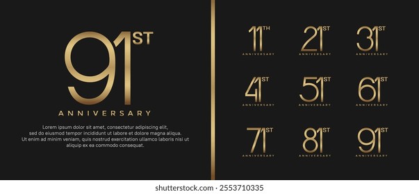 set of anniversary logo golden color on black background for celebration moment