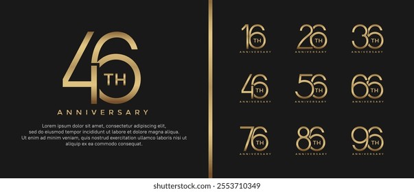 set of anniversary logo golden color on black background for celebration moment