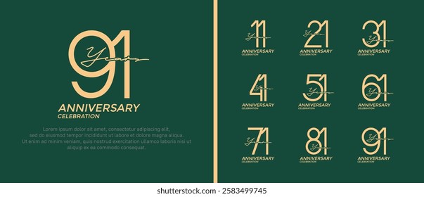 set of anniversary logo golden color on green background for celebration moment