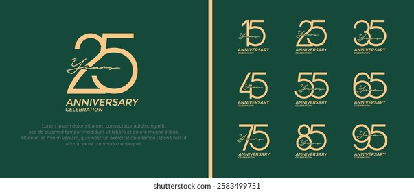 set of anniversary logo golden color on green background for celebration moment