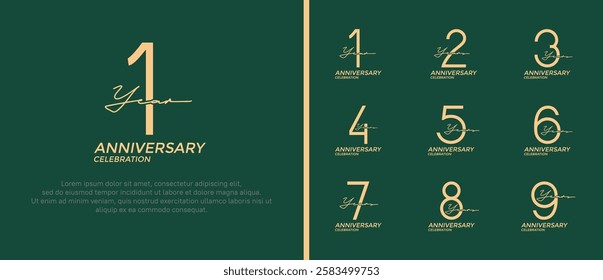 set of anniversary logo golden color on green background for celebration moment
