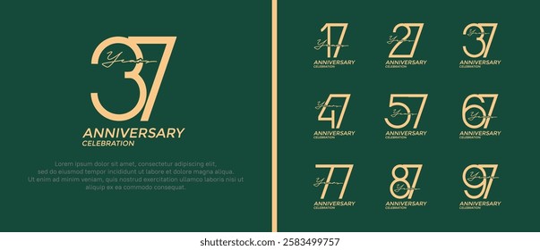 set of anniversary logo golden color on green background for celebration moment