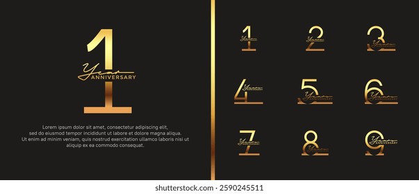 set of anniversary logo golden color on black background for celebration moment	
