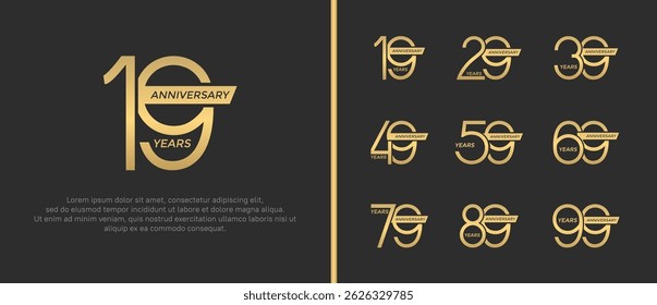 set of anniversary logo golden color on brown background for celebration moment