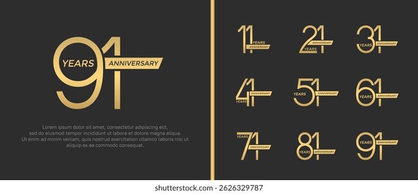 conjunto de cor dourada do logotipo do aniversário no fundo marrom para o momento da celebração