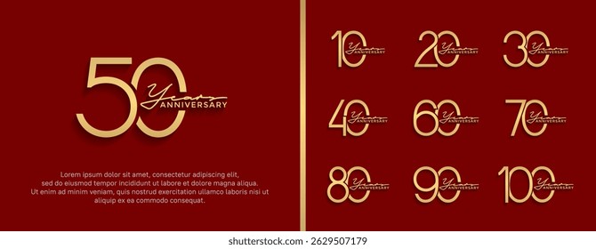 set of anniversary logo golden color on red background for celebration moment
