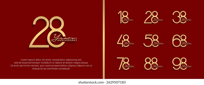 set of anniversary logo golden color on red background for celebration moment