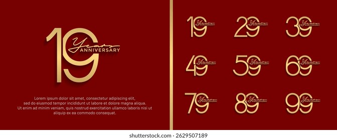 set of anniversary logo golden color on red background for celebration moment