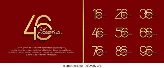 set of anniversary logo golden color on red background for celebration moment