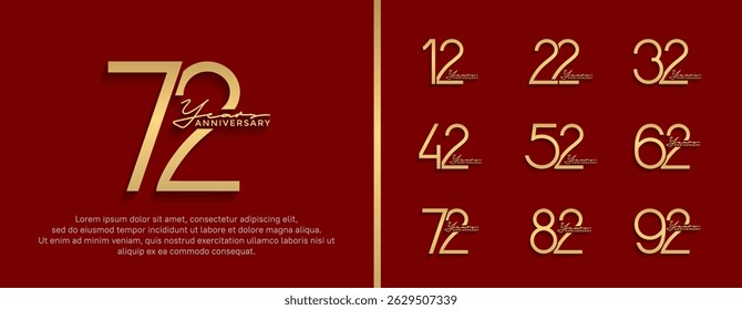 set of anniversary logo golden color on red background for celebration moment