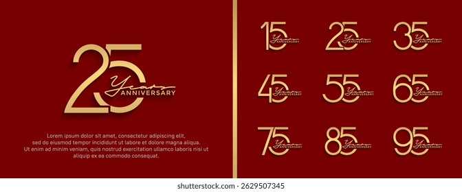 set of anniversary logo golden color on red background for celebration moment