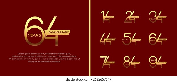 set of anniversary logo golden color and ribbon on red background for celebration moment