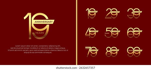set of anniversary logo golden color and ribbon on red background for celebration moment