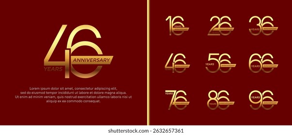 set of anniversary logo golden color and ribbon on red background for celebration moment