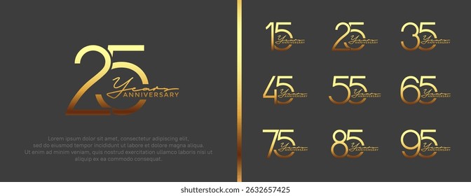 set of anniversary logo golden color on black background for celebration moment