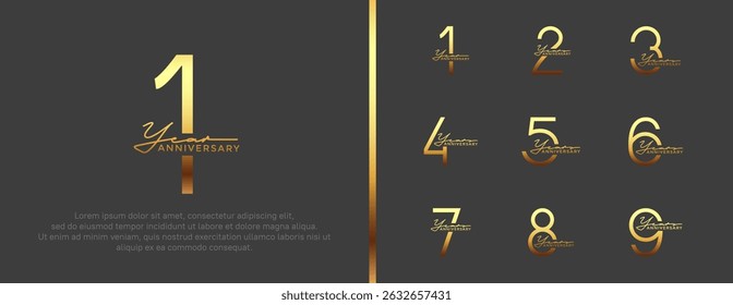 set of anniversary logo golden color on black background for celebration moment