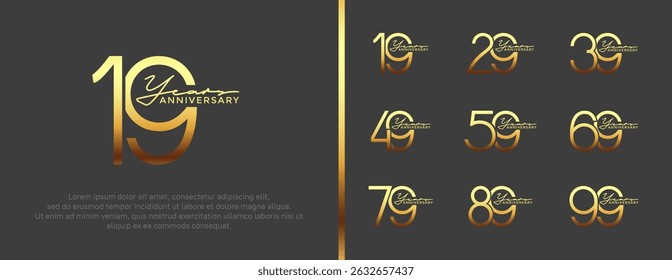 set of anniversary logo golden color on black background for celebration moment