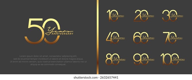 set of anniversary logo golden color on black background for celebration moment