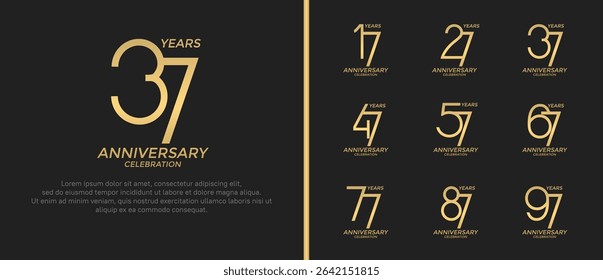 set of anniversary logo golden color on black background for celebration moment