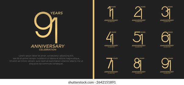 set of anniversary logo golden color on black background for celebration moment