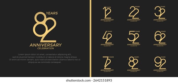 set of anniversary logo golden color on black background for celebration moment