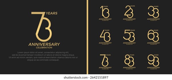 set of anniversary logo golden color on black background for celebration moment