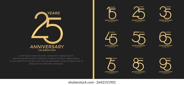 set of anniversary logo golden color on black background for celebration moment
