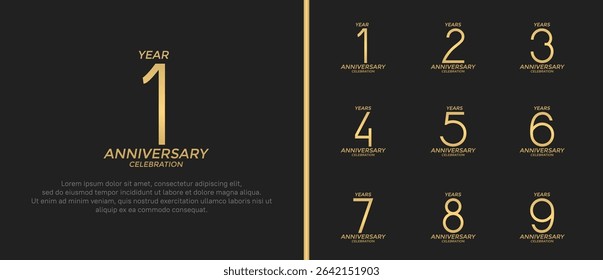 set of anniversary logo golden color on black background for celebration moment