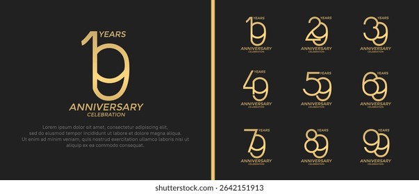 set of anniversary logo golden color on black background for celebration moment