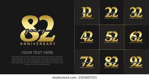 set of anniversary logo with golden number and white handwriting text can be use for celebration