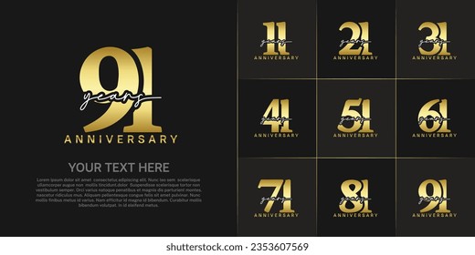 set of anniversary logo with golden number and white handwriting text can be use for celebration