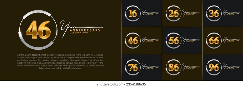 set of anniversary logo with golden number in silver circle can be use for celebration