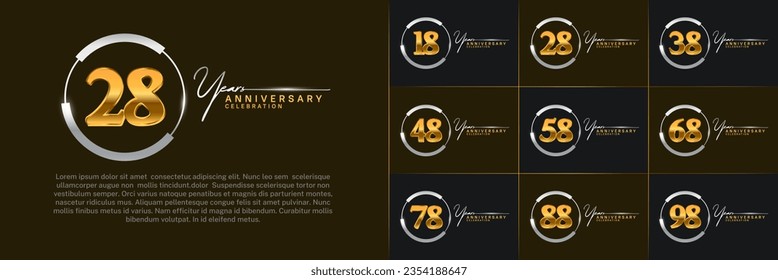 set of anniversary logo with golden number in silver circle can be use for celebration