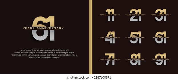 set of anniversary logo golden and silver color on dark background for celebration moment