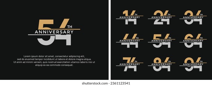 set of anniversary logo golden and silver color on black background for celebration moment