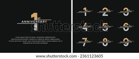 set of anniversary logo golden and silver color on black background for celebration moment
