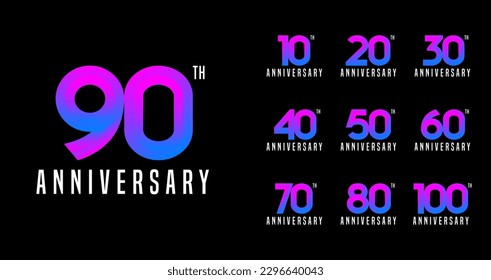 Set of anniversary logo with gradient color. Birthday number for party moment. Trendy and futuristic concept celebration year vector template