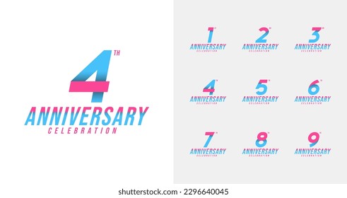 Set of anniversary logo with gradient color. Birthday number for party moment. Sport and digital concept celebration year vector template