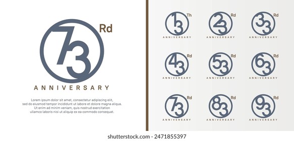 Set von Jubiläums-Logo-graue Farbnummer im Kreis und brauner Text auf weißem Hintergrund für die Feier