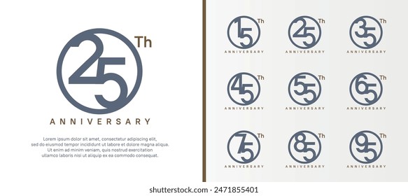 set of anniversary logo gray color number in circle and brown text on white background for celebration