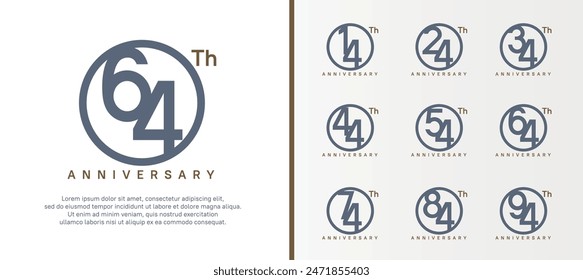 set of anniversary logo gray color number in circle and brown text on white background for celebration