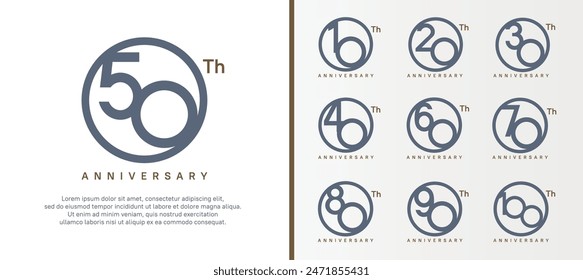 set of anniversary logo gray color number in circle and brown text on white background for celebration