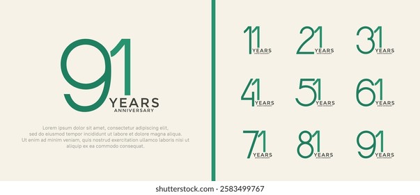 set of anniversary logo green and black color on white background for celebration moment