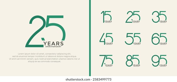 set of anniversary logo green and black color on white background for celebration moment