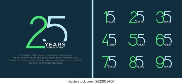 set of anniversary logo green and blue color on dark blue background for celebration moment